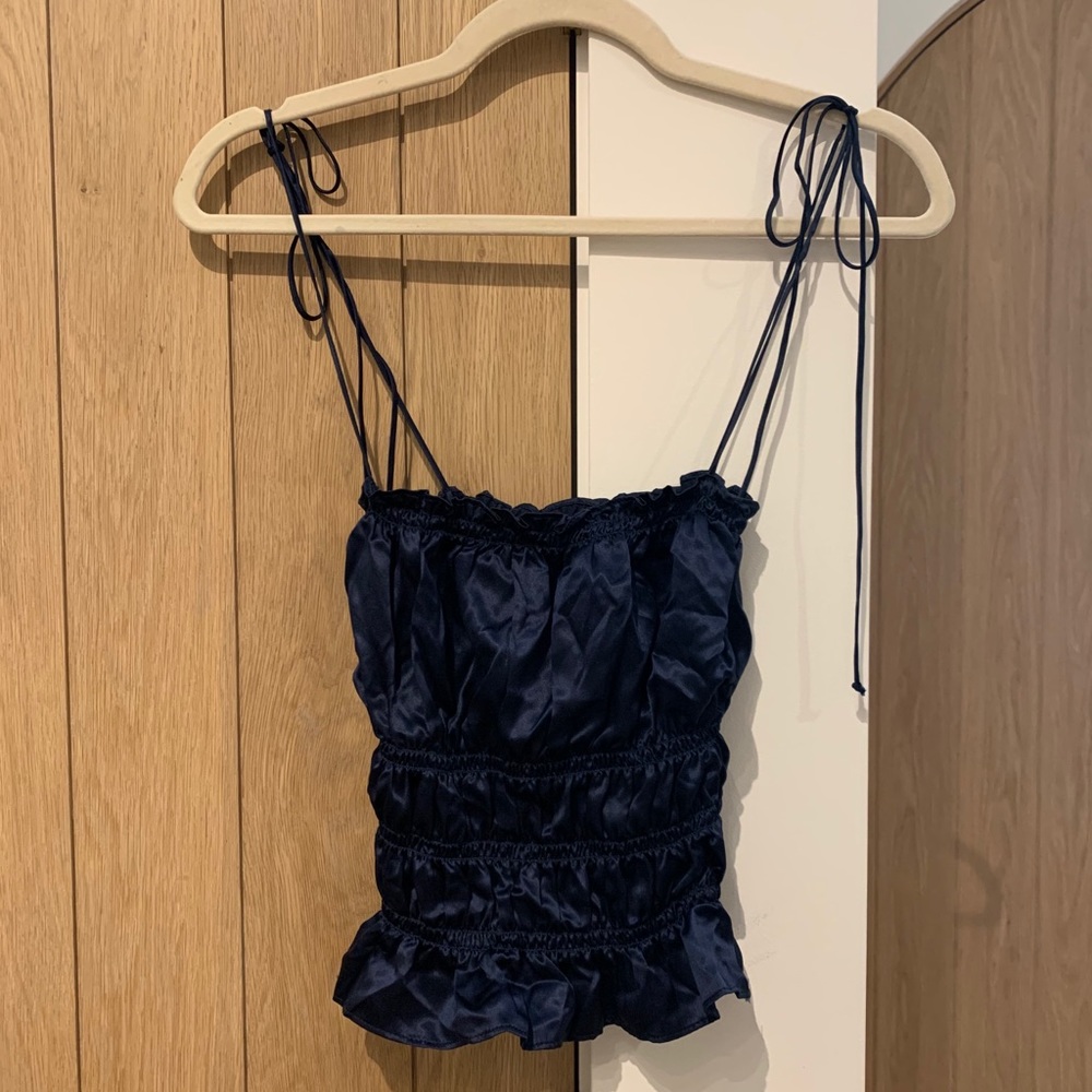 Reformation Blue Satin Tank